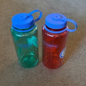 2 Nalgene Blue and Red Water Bottles